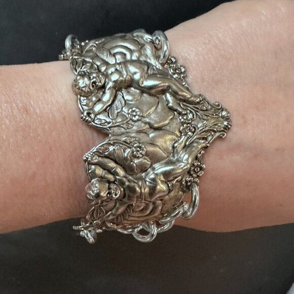 Cherub Chain Angel Bracelet Statement Goth Victorian Gothic Slave Cuff Link - Picture 2 of 10